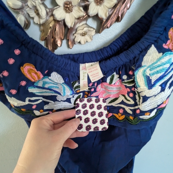 Embroidered Blue Strapless Romper - Picture 3 of 8